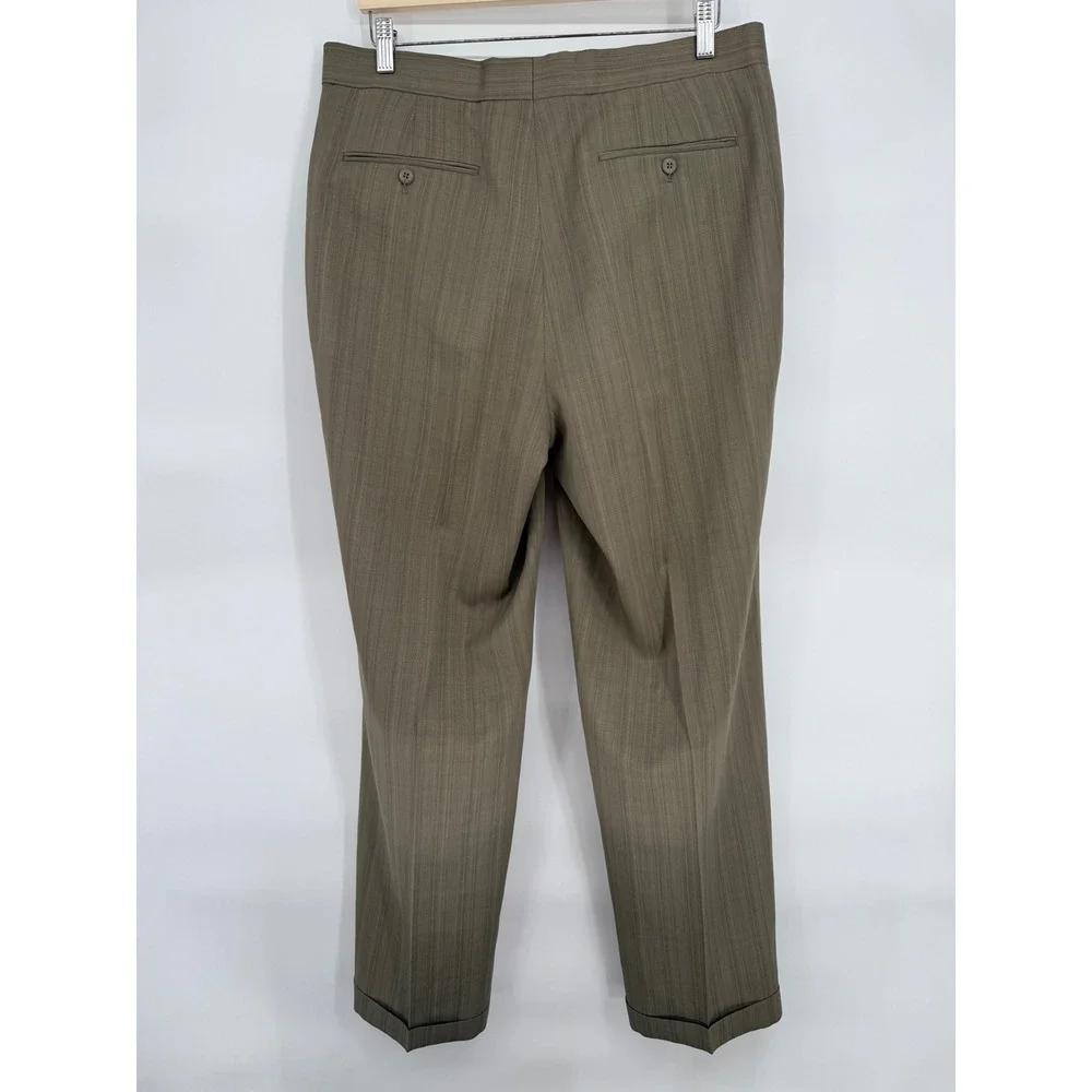 Louis‎ Raphael Tailored Pleated Striped Dress Pants Men 34x32 Khaki Tan
